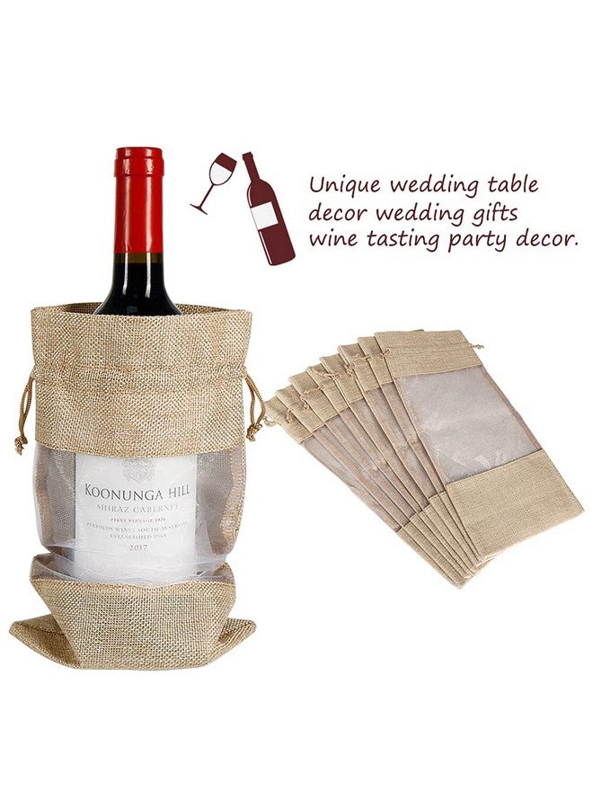 Shintop Jute Wine Bags 10Pcs Burlap Wine Bottle Gift Bags 750Ml With Sheer Window Organza Hessian Drawstring Gift Bags For Wedding Festival Wine Tasting Party Favors (14 X 6.3 Inches) - Image 5