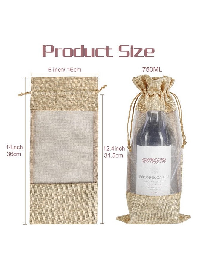 Shintop Jute Wine Bags 10Pcs Burlap Wine Bottle Gift Bags 750Ml With Sheer Window Organza Hessian Drawstring Gift Bags For Wedding Festival Wine Tasting Party Favors (14 X 6.3 Inches) - Image 2