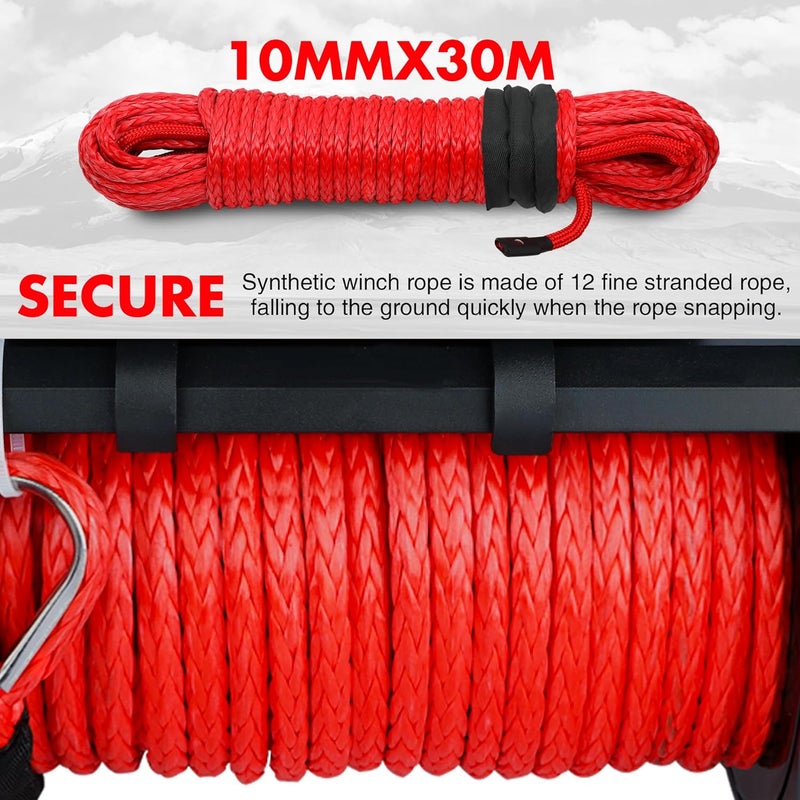 XPV AUTO 3/8" x 100ft Synthetic Winch Rope 23,809lbs Dyneema Winch Line Cable Rope with Hook and Sleeve Protection Red - Image 4