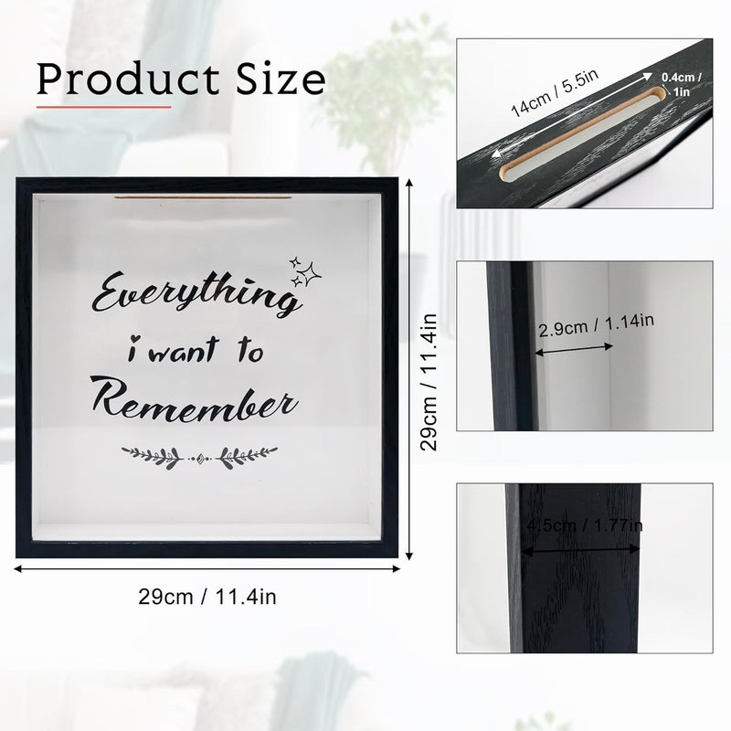 11.5x11.5 Archive Box Frame,Travel Memory Box Shadow Box with Slot for Tickets Keepsake Box Black - Image 2