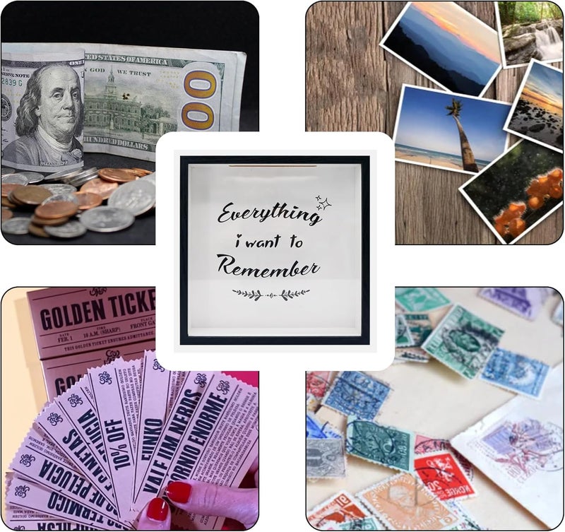 11.5x11.5 Archive Box Frame,Travel Memory Box Shadow Box with Slot for Tickets Keepsake Box Black - Image 4