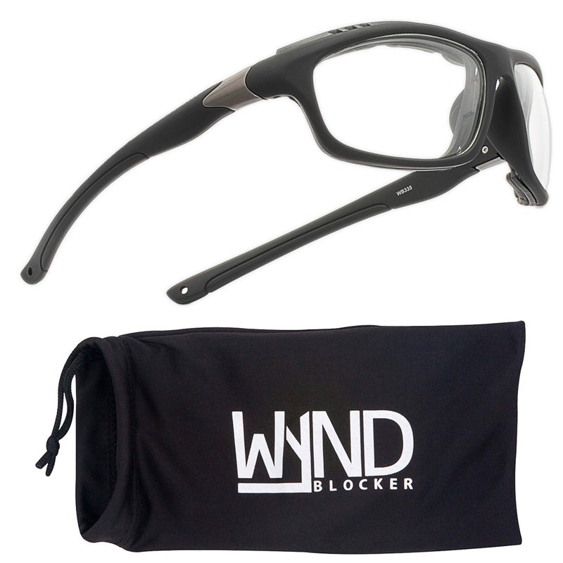 نظارات شمسية WYND Blocker Airdam لركوب الدراجات وقيادة السيارات وصيد الأسماك والإبحار باللون الأسود غير اللامع مع عدسات شفافة