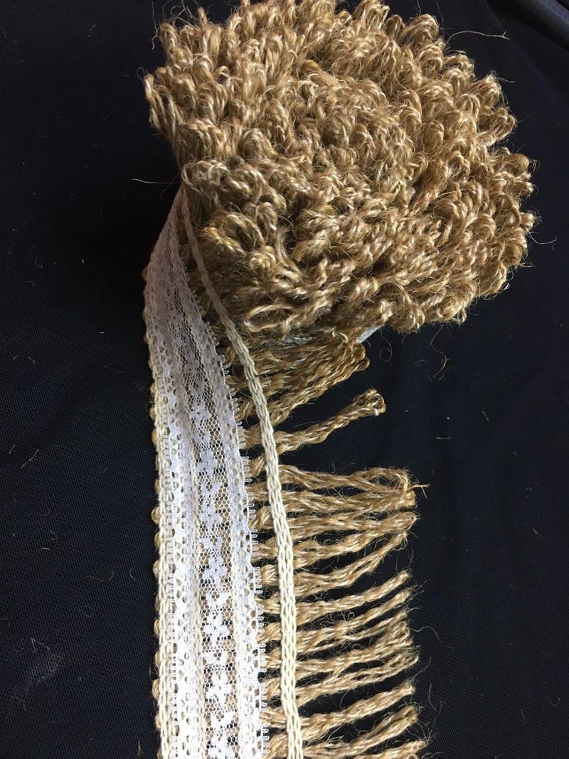 PCJS - 5 Meter Natural Jute Burlap Ribbon with White Lace and Jute Twine for DIY Projects, Party Décor, Gift-Wrapping, Vintage Wedding Home Décor, Scrapbooking - 5 MTR - Image 4