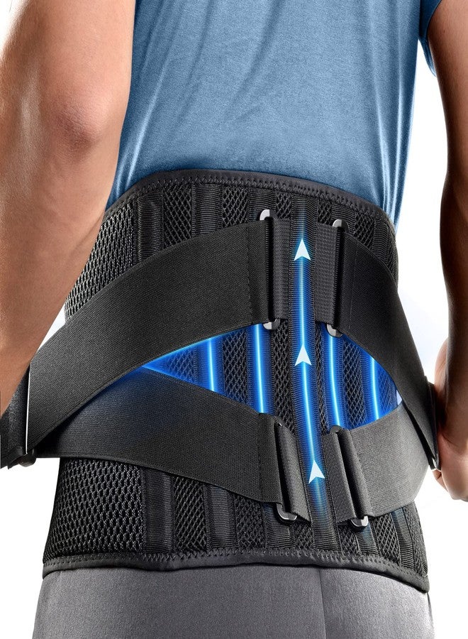 FREETOO Air Mesh Back Brace for Men Women Lower Back Pain Relief with 7 Stays, Adjustable Back Support Belt for Work, Anti-skid Lumbar Support for Sciatica Scoliosis (XXL(waist:53''-67''), Black) - Image 1