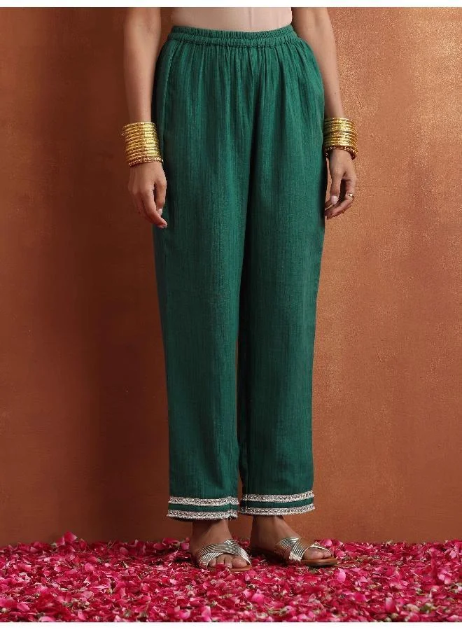 trueBrowns Green Cotton A-line Kurta Set