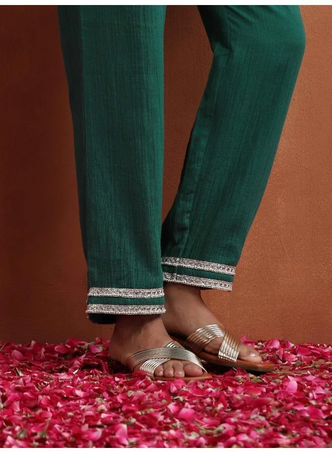 trueBrowns Green Cotton A-line Kurta Set