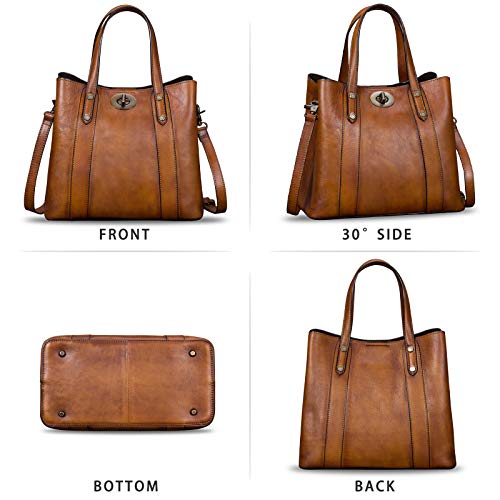 LRTO Genuine Leather Handbags for Women Satchel Purses Vintage Handmade Shoulder Bag Cowhide Top Handle Handbag Totes (Brown) - Image 4