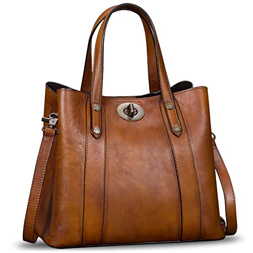 LRTO Genuine Leather Handbags for Women Satchel Purses Vintage Handmade Shoulder Bag Cowhide Top Handle Handbag Totes (Brown) - Image 1
