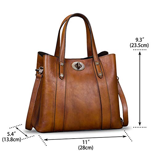 LRTO Genuine Leather Handbags for Women Satchel Purses Vintage Handmade Shoulder Bag Cowhide Top Handle Handbag Totes (Brown) - Image 5