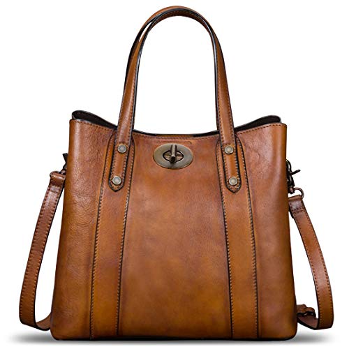 LRTO Genuine Leather Handbags for Women Satchel Purses Vintage Handmade Shoulder Bag Cowhide Top Handle Handbag Totes (Brown) - Image 2