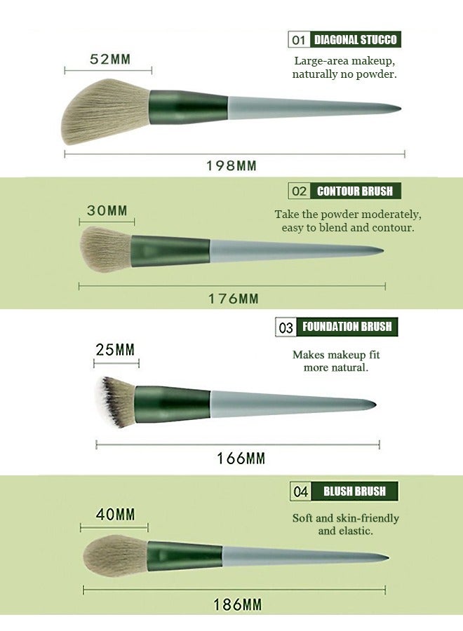 Beyond 13-Piece Makeup Brush Set with Flannel Bag, Professional Multi Use Brush Set for Face Powder Blush Concealer Eyeshadow Loose Brush (Green) - Image 2