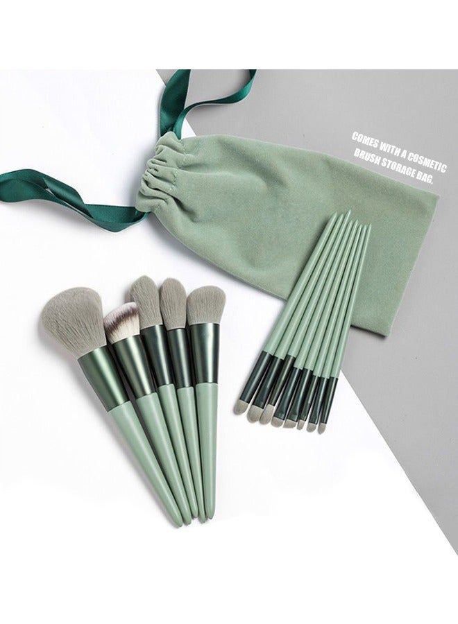 Beyond 13-Piece Makeup Brush Set with Flannel Bag, Professional Multi Use Brush Set for Face Powder Blush Concealer Eyeshadow Loose Brush (Green) - Image 5