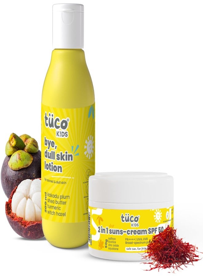 Tuco® Kids Bright Skin Kit | Saffron Face Cream (Sunscreen) (50g) & Daily Moisturizes Body Lotion (200ml) | For Sun Protection and Glow | UVA/UVB PA++++ | Broad Spectrum | Ages 2-5, 5-10, 10-15 | - Image 1