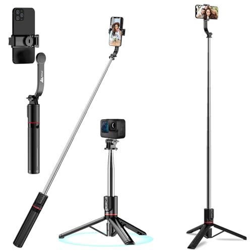 WeCool S6 Reinforced Bluetooth Selfie Stick with Tripod Stand, 45inc/ 113cm Long Selfie Stick with 6-Section Stable Base, Detachable Mobile Holder, Compatible with Mobile/GoPro for Video & Photoshoot - Image 1