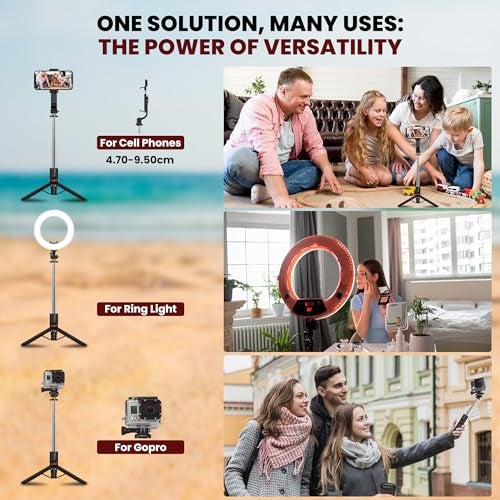 WeCool S6 Reinforced Bluetooth Selfie Stick with Tripod Stand, 45inc/ 113cm Long Selfie Stick with 6-Section Stable Base, Detachable Mobile Holder, Compatible with Mobile/GoPro for Video & Photoshoot - Image 5