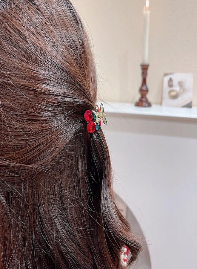 TUCEWP 4Pcs Mini Cherry Hair Clip for Women Girls Cute Red Rhinestone Cherry Claw Clip Nonslip Metal Hair Barrette Tiny Crystal Cherry Hair Clamps Claw Strong Hold Jaw Clips Lovely Hair Accessories - Image 5