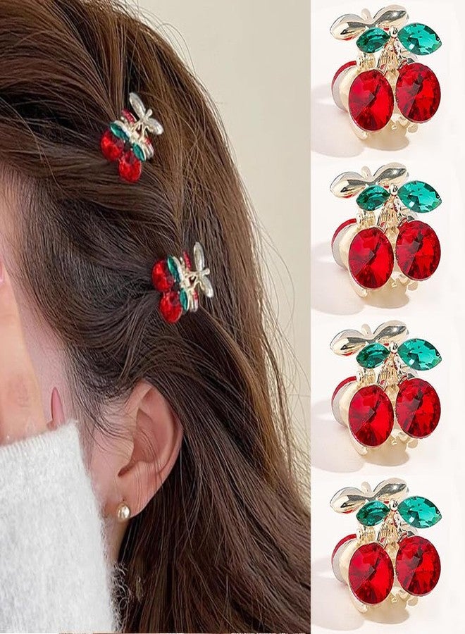 TUCEWP 4Pcs Mini Cherry Hair Clip for Women Girls Cute Red Rhinestone Cherry Claw Clip Nonslip Metal Hair Barrette Tiny Crystal Cherry Hair Clamps Claw Strong Hold Jaw Clips Lovely Hair Accessories - Image 1