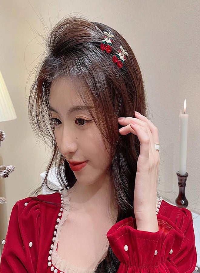 TUCEWP 4Pcs Mini Cherry Hair Clip for Women Girls Cute Red Rhinestone Cherry Claw Clip Nonslip Metal Hair Barrette Tiny Crystal Cherry Hair Clamps Claw Strong Hold Jaw Clips Lovely Hair Accessories - Image 2
