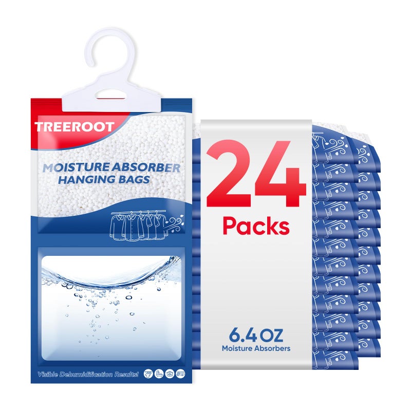 Treeroot 24 Pack Moisture Absorbers for Closet, 6.4OZ Hanging Closet Dehumidifier Bags, Hanging Humidity Absorber in Wardrobes, Kitchens and Bathrooms - Image 1