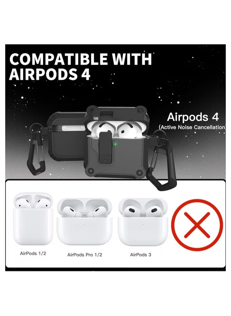 Alyashmac AirPods 4 Protective Case (for men and women), comes with a cleaning kit, automatic safety lock protective case, suitable for AirPods 4th generation (2024 model), military-grade drop protection. (Black) - Image 5