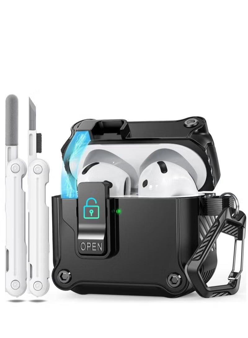 Alyashmac AirPods 4 Protective Case (for men and women), comes with a cleaning kit, automatic safety lock protective case, suitable for AirPods 4th generation (2024 model), military-grade drop protection. (Black) - Image 1