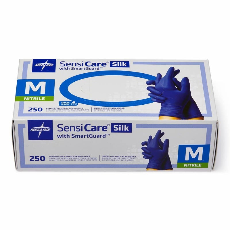 Medline SensiCare Silk Nitrile Exam Gloves, Disposable Gloves with Smartguard Film, Medium, Blue (Pack of 250) - Image 2