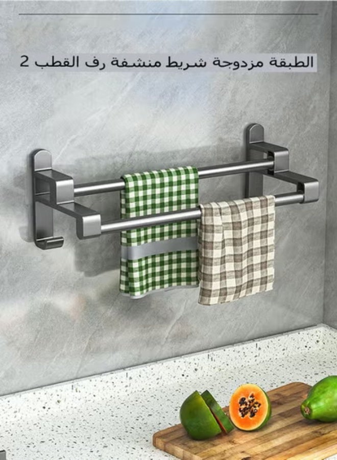 40CM منشفة حامل الحانات,حامل فوطة الحمام,حامل منشفهحامل منشفة, منشفة السكك الحديدية للحمام, 2 طبقة الجدار منشفة المثبتة القطب,لا الحفر صدأ دليل حامل منشفة اللاصقة ذاتيا, بما في ذلك 2 مناشفة خطائص, مناسبة للمرحاض, دش, مطابخ,ملحقات الحمام - Image 1