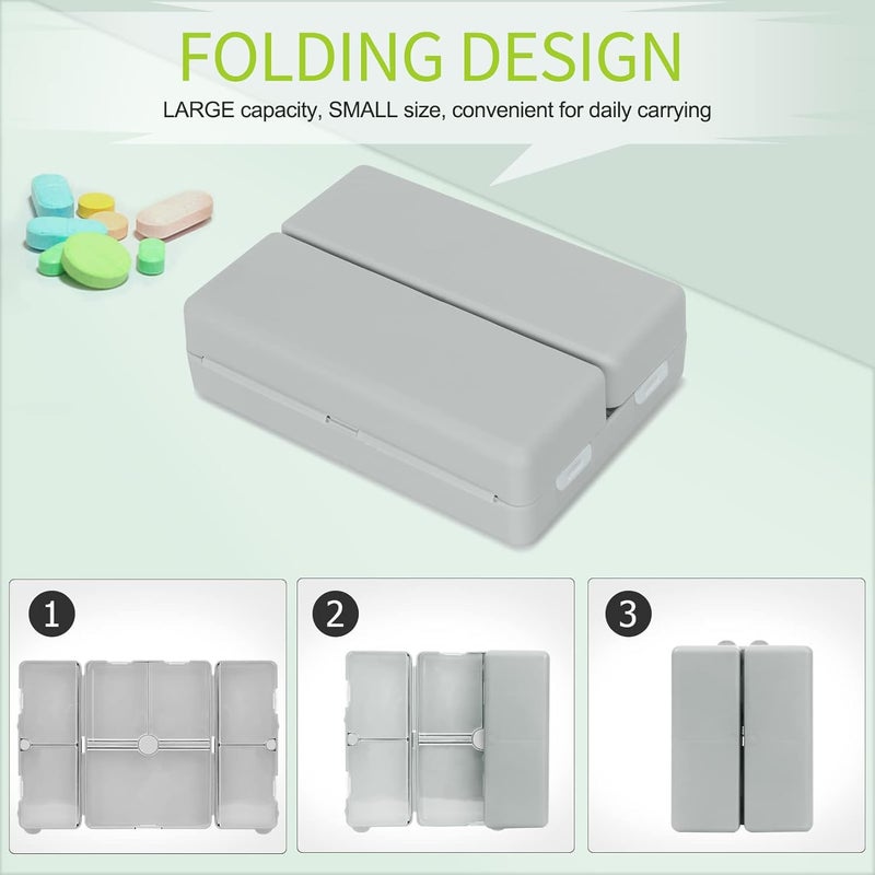 FYY 7 Day Pill Organiser, Travel Tablet Box, Large [Foldable Design] Weekly Medication Case, Portable Daily Supplements Storage Organizer for Vitamins, Cod Liver Oil-Grey - Image 3