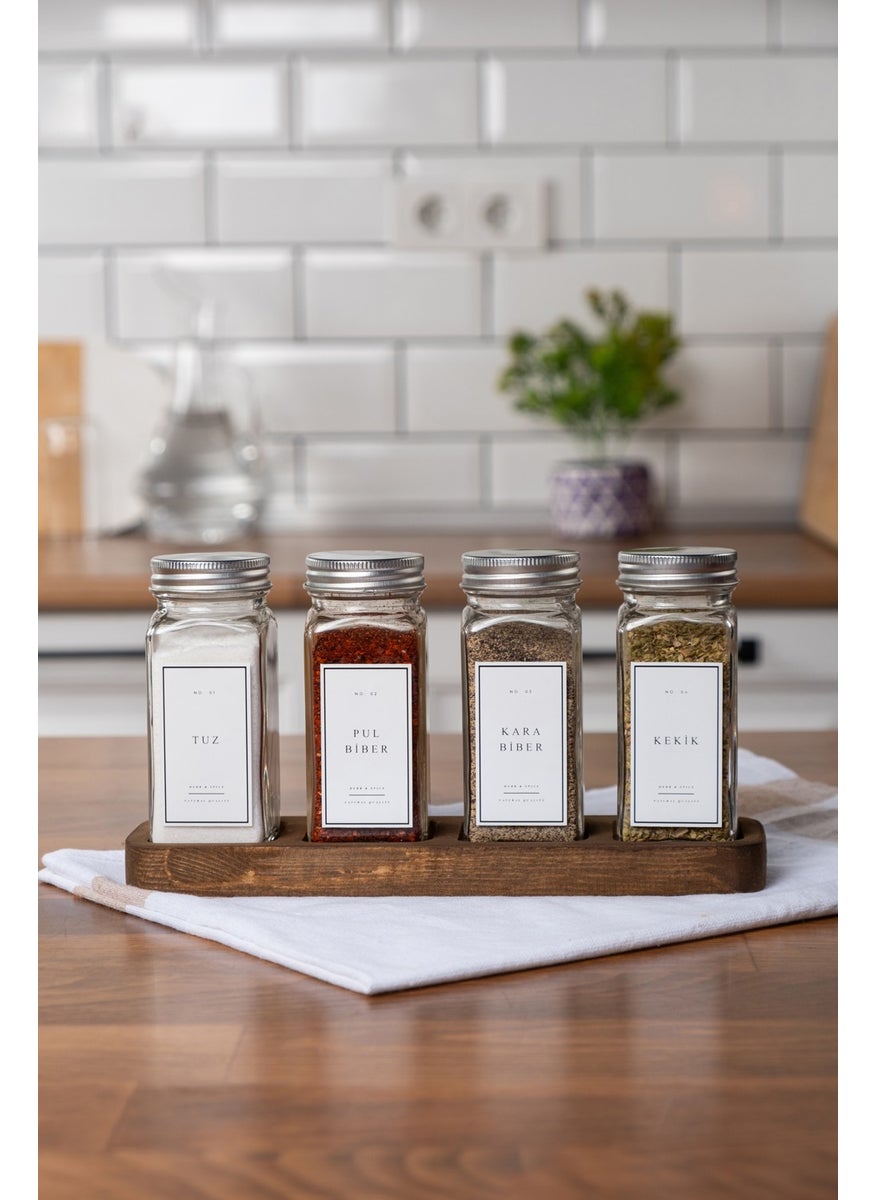 Mienda Home - Set of 4 Wooden Stand Glass Spice Jars with Lids and Labels - Image 1