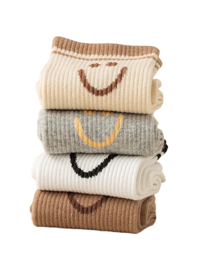 yimian Women'S Mid-Calf Socks For Spring And Autumn, 100% Pure Cotton, Antibacterial And Odor-Resistant, Striped Cartoon Design, 8 Pairs - Image 1