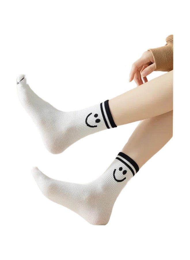 yimian Women'S Mid-Calf Socks For Spring And Autumn, 100% Pure Cotton, Antibacterial And Odor-Resistant, Striped Cartoon Design, 8 Pairs - Image 2