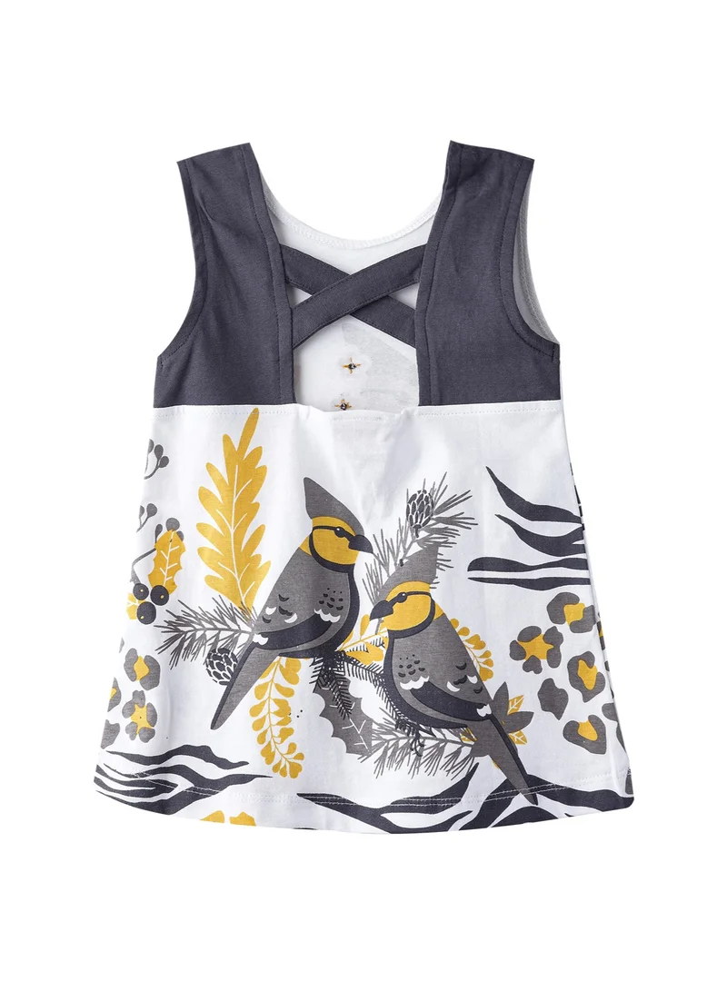 victor and jane Summer Mustard & Cream Dress for Baby Girls
