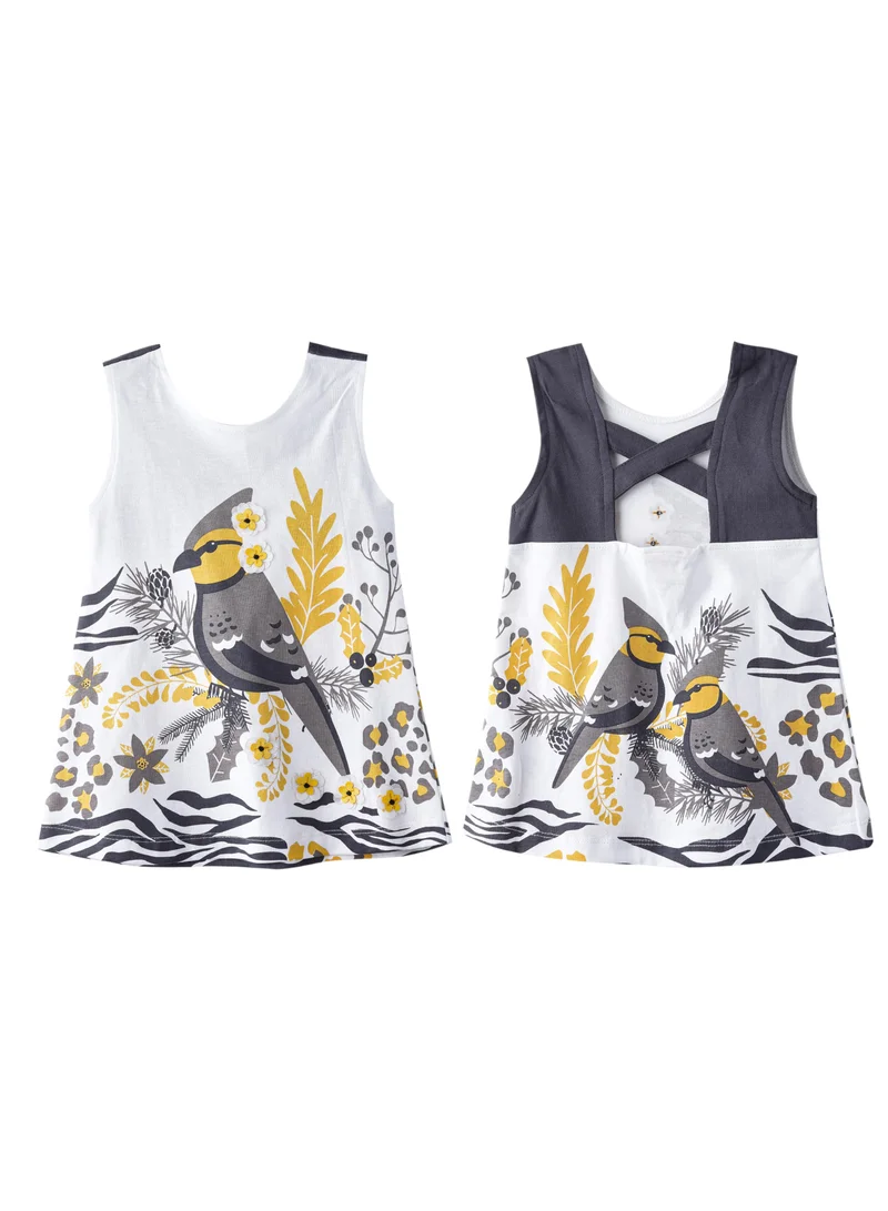 victor and jane Summer Mustard & Cream Dress for Baby Girls
