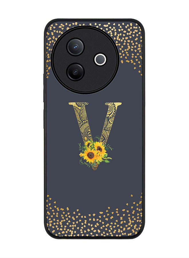 Stylizedd For Vivo Y39 5G / vivo Y300i 5G Case,Slim fit Camera Protection, Shockproof Thin Phone cover  - Custom Floral Monogram - V  (Grey ) - Image 1