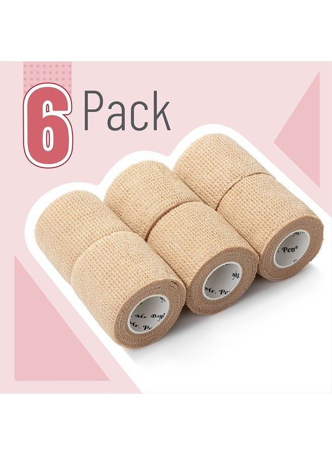 Self Adhesive Bandage Wrap, 6 Pack, Skin Colored, 2“ x 5 Yards, Cohesive Bandages, Medical Wrap, Elastic Bandage Wrap, Self Sticking Bandage Tape