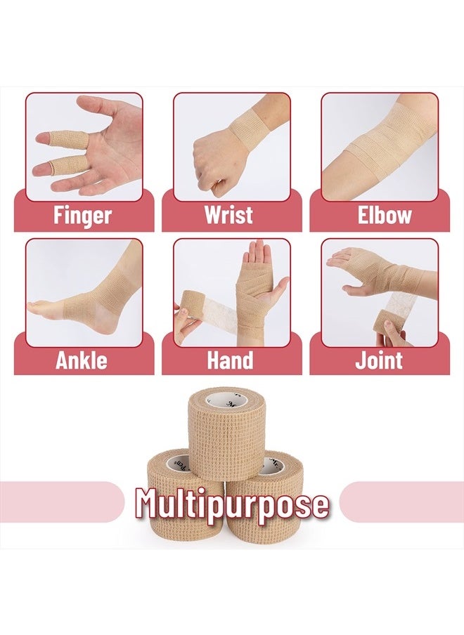 Self Adhesive Bandage Wrap, 6 Pack, Skin Colored, 2“ x 5 Yards, Cohesive Bandages, Medical Wrap, Elastic Bandage Wrap, Self Sticking Bandage Tape