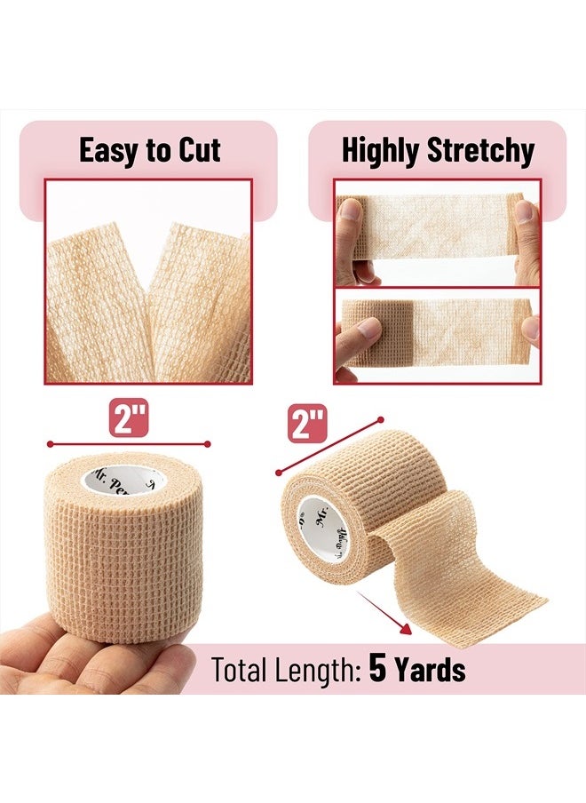 Self Adhesive Bandage Wrap, 6 Pack, Skin Colored, 2“ x 5 Yards, Cohesive Bandages, Medical Wrap, Elastic Bandage Wrap, Self Sticking Bandage Tape