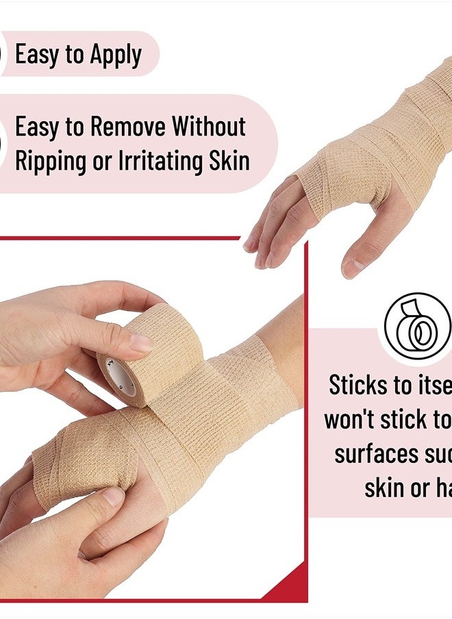 Self Adhesive Bandage Wrap, 6 Pack, Skin Colored, 2“ x 5 Yards, Cohesive Bandages, Medical Wrap, Elastic Bandage Wrap, Self Sticking Bandage Tape