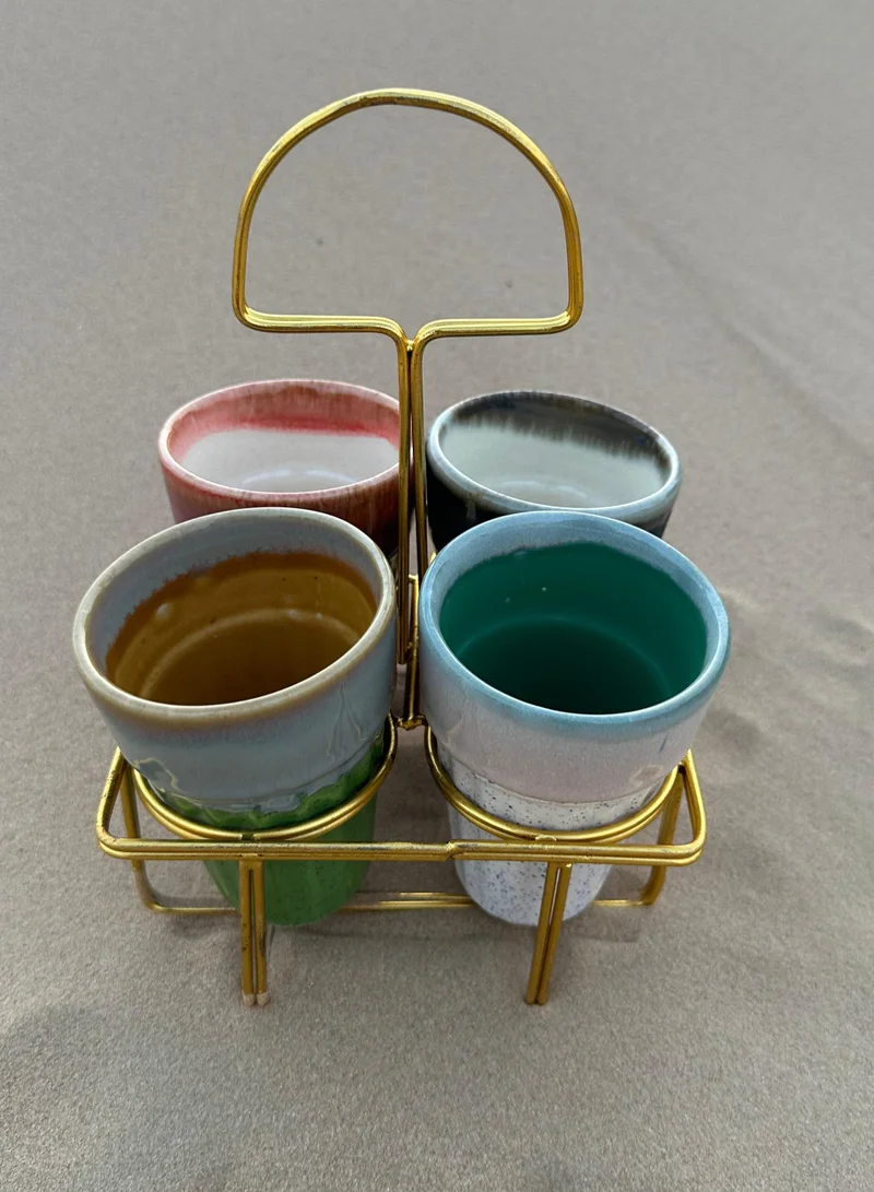 تحفة لوكس Tohfa Luxe Artisan Chai Glasses - Set of 4 with Metal Stand