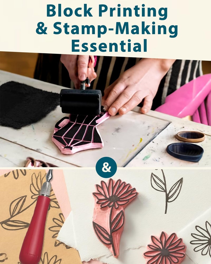 Bluvizo Linocut Kit for Printmaking & Stamp Making: Linocut Tools Block Printing Kit Supplies with Linoleum Blocks, Ink, Brayer, Guide for Beginners - DIY Hobby & Christmas Birthday Gift for Adults & Kids - Image 3