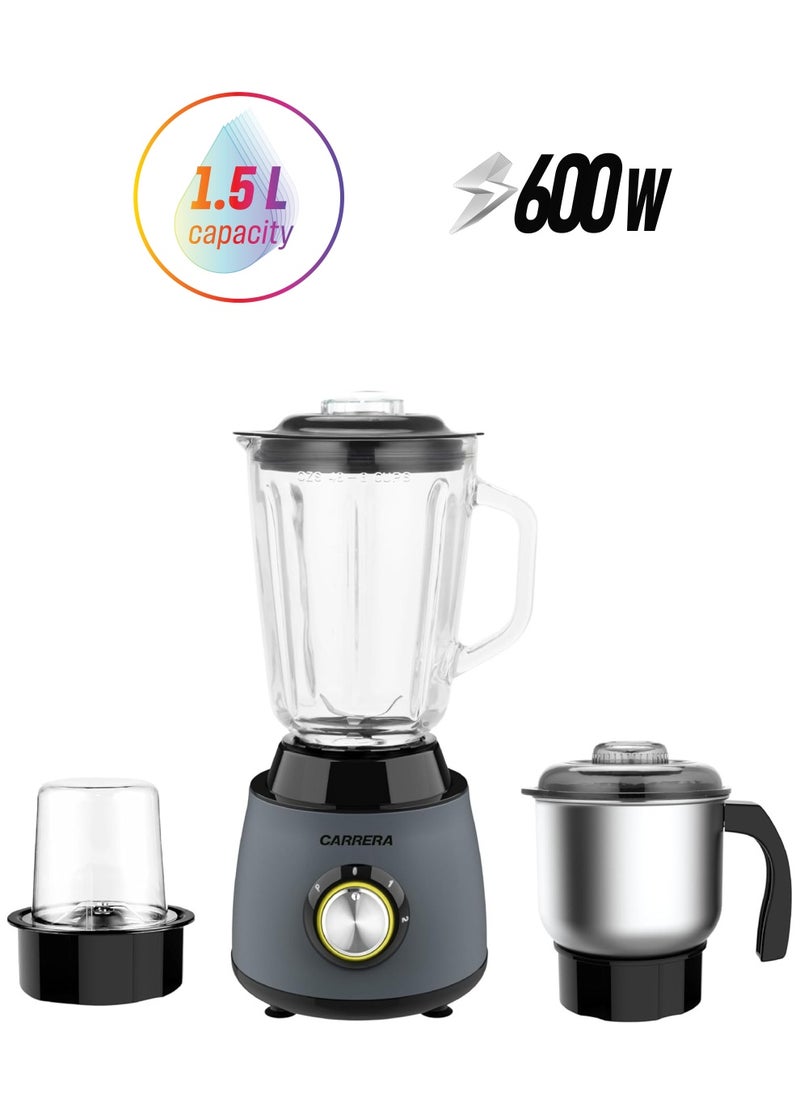 Carrera - CARRERA 3-in-1 Blender No 567– 600W Power, 1.5L Capacity, SS304 Blades, Copper Motor, 2-Speed Control with Pulse, Medium & Small Grinder, Overheat Protection - Image 1