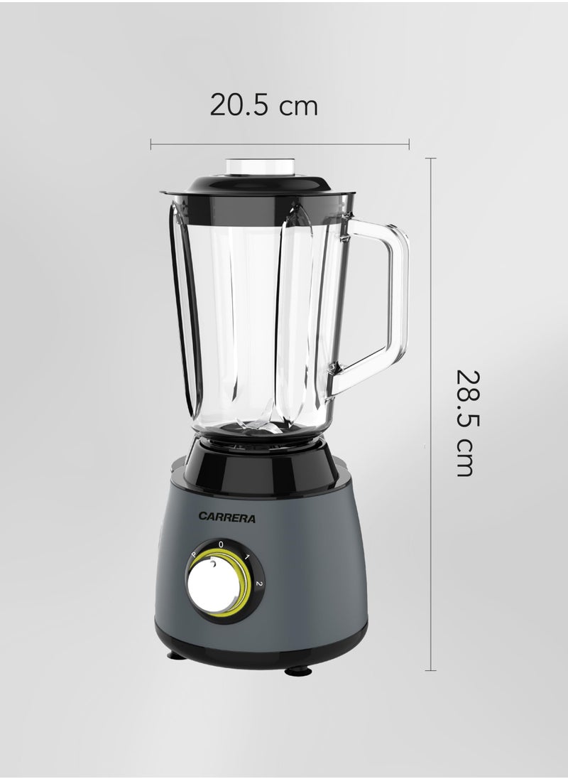 CARRERA 3-in-1 Powerful Blender 600W with 1.5L Blending Jar, Staineless Steel Blades & Copper Motor, Knob Control & LED Dislay, Perfect for Mixing, Grinding and Blending, Grey- CRR567, 2 Year Warranty