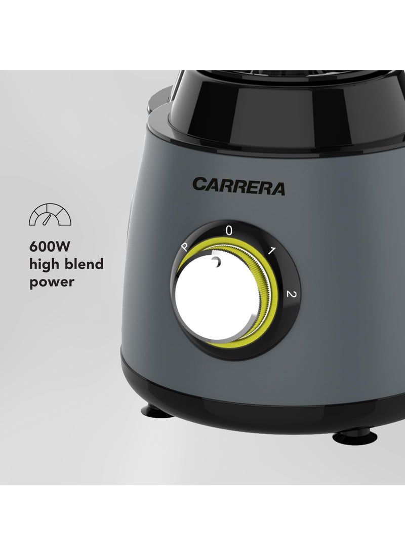 CARRERA 3-in-1 Powerful Blender 600W with 1.5L Blending Jar, Staineless Steel Blades & Copper Motor, Knob Control & LED Dislay, Perfect for Mixing, Grinding and Blending, Grey- CRR567, 2 Year Warranty