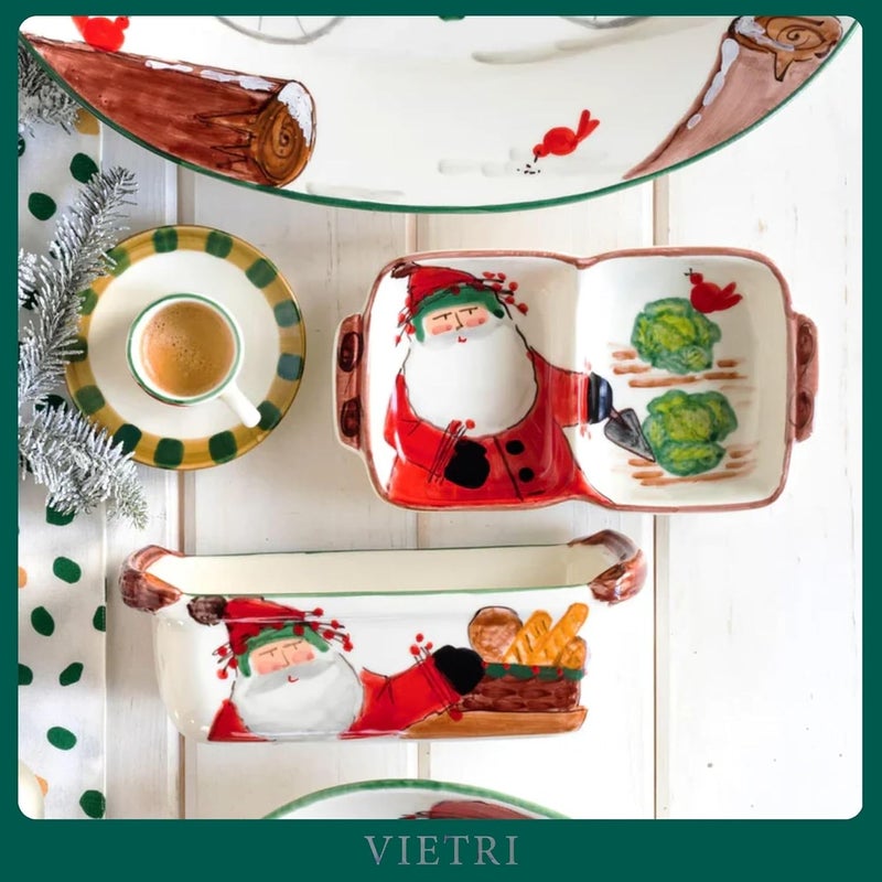 Vietri Vietri Old St Nick TwoPart Server Terra Bianca Divided Serving Dish Ceramic Dinnerware Serveware  - Image 3