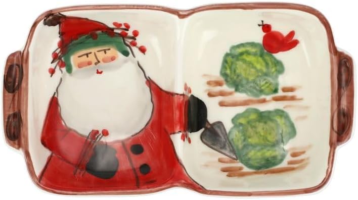 Vietri Vietri Old St Nick TwoPart Server Terra Bianca Divided Serving Dish Ceramic Dinnerware Serveware  - Image 1