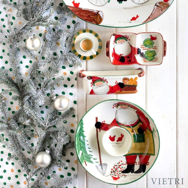 Vietri Vietri Old St Nick TwoPart Server Terra Bianca Divided Serving Dish Ceramic Dinnerware Serveware  - Image 4