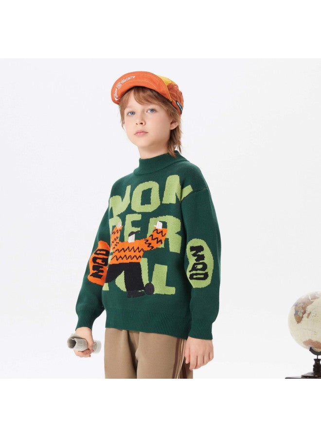 MQD Boys' Winter Fun Letter Pattern Half-zip Sweater For Big Kids - Image 2