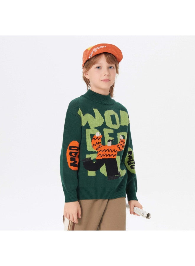 MQD Boys' Winter Fun Letter Pattern Half-zip Sweater For Big Kids - Image 3