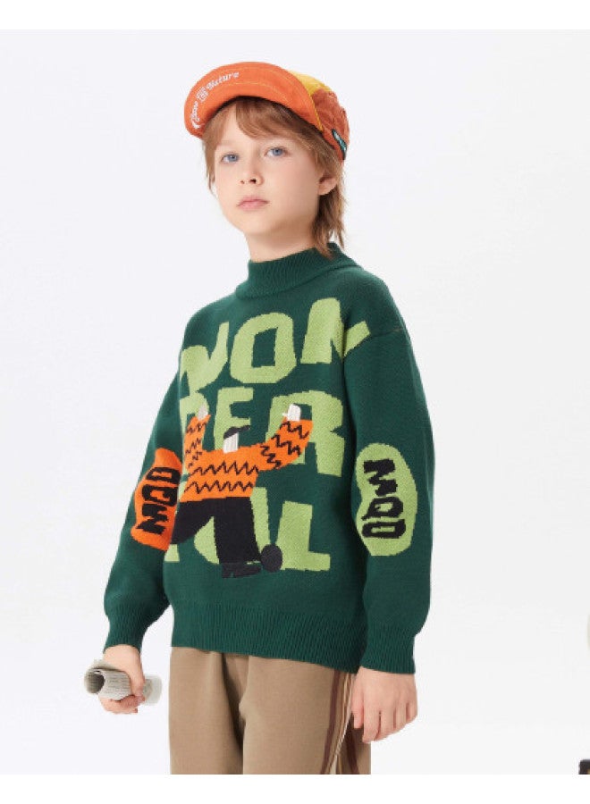 MQD Boys' Winter Fun Letter Pattern Half-zip Sweater For Big Kids - Image 1