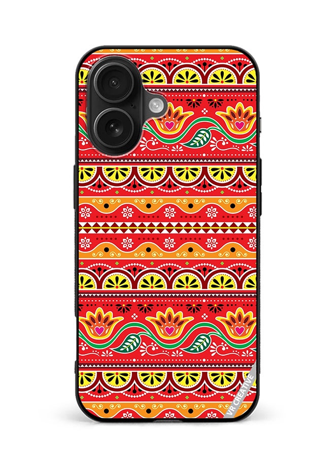 Protective Case Cover For Apple iPhone 16 Plus Indian And Pakistani Flowers And Leaves In Red And Yellow Design Multicolour